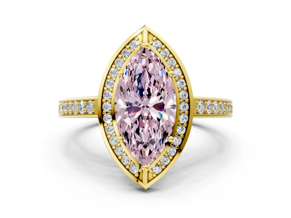 Yellow gold Fancy Pink Marquise  Cut Halo Pave Split Shank Prong Setting Ring