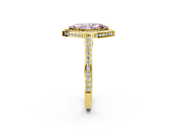 Yellow gold Fancy Pink Marquise  Cut Halo Pave Split Shank Prong Setting Ring