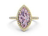 Yellow gold Fancy Pink Marquise Cut Halo Round Diamond Pavé Band with Four-Prong Setting_3