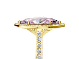 Yellow gold Fancy Pink Marquise Cut Halo Round Diamond Pavé Band with Four-Prong Setting_8