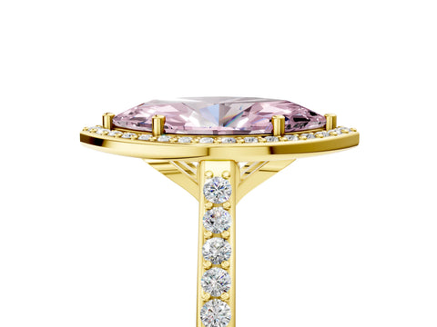 Yellow gold Fancy Pink Marquise Cut Halo Round Diamond Pavé Band with Four-Prong Setting_8