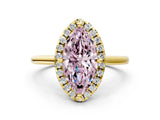 Yellow gold Fancy Pink Marquise Cut Halo Round Diamond Solitaire Engagement Ring with Pave Band and Four-Prong Setting_12