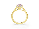 Yellow gold Fancy Pink Marquise Cut Halo Round Diamond Solitaire Engagement Ring with Pave Band and Four-Prong Setting_15
