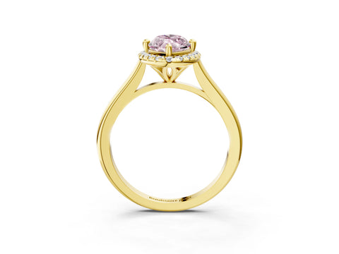 Yellow gold Fancy Pink Marquise Cut Halo Round Diamond Solitaire Engagement Ring with Pave Band and Four-Prong Setting_15