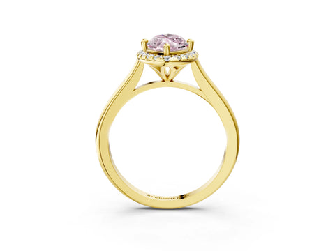 Yellow gold Fancy Pink Marquise Cut Halo Round Diamond Solitaire Engagement Ring with Pave Band and Four-Prong Setting_3