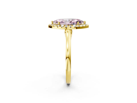 Yellow gold Fancy Pink Marquise Cut Halo Round Diamond Solitaire Ring with Pavé Band and Four-Prong Setting_2