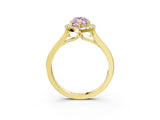 Yellow gold Fancy Pink Marquise Cut Halo Round Diamond Solitaire Ring with Pavé Band and Four-Prong Setting_3