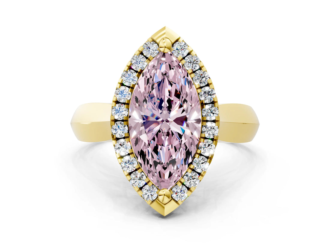 Yellow gold Fancy Pink Marquise  Cut Halo Solitaire Engagement Ring with Square Band and Four-Prong Setting_114