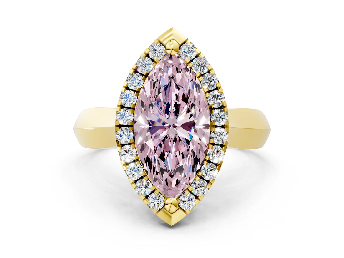 Yellow gold Fancy Pink Marquise  Cut Halo Solitaire Engagement Ring with Square Band and Four-Prong Setting_66
