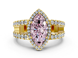 Yellow gold Fancy Pink Marquise  Cut Halo Split Shank Diamond Ring with Four-Prong Setting_45