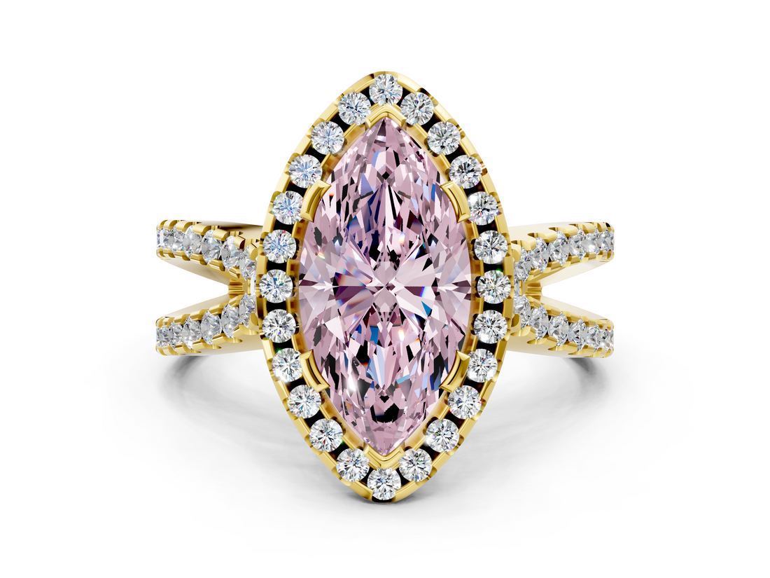 Yellow gold Fancy Pink Marquise  Cut Halo Split Shank Pave Set Ring_62