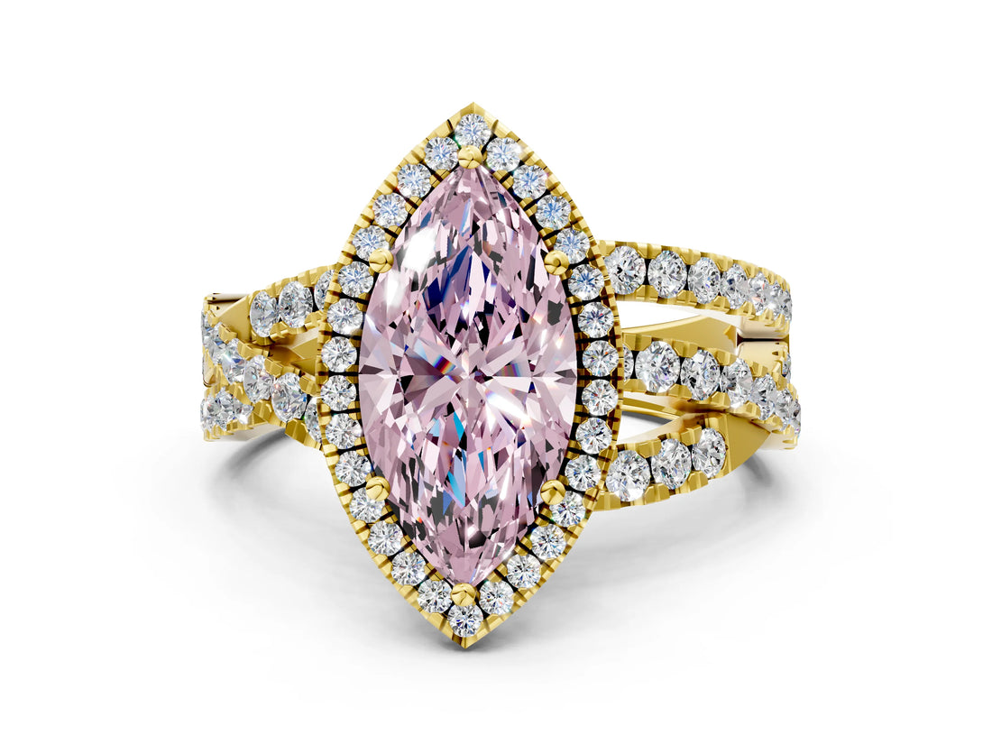 Yellow gold Fancy Pink Marquise  Cut Halo Split Shank Prong Setting Ring_12