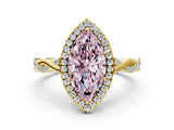 Yellow gold Fancy Pink Marquise Cut Halo Twist Band with Four-Prong Setting_12