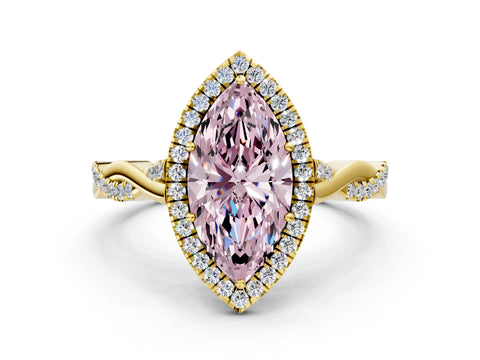 Yellow gold Fancy Pink Marquise Cut Halo Twist Band with Four-Prong Setting_12