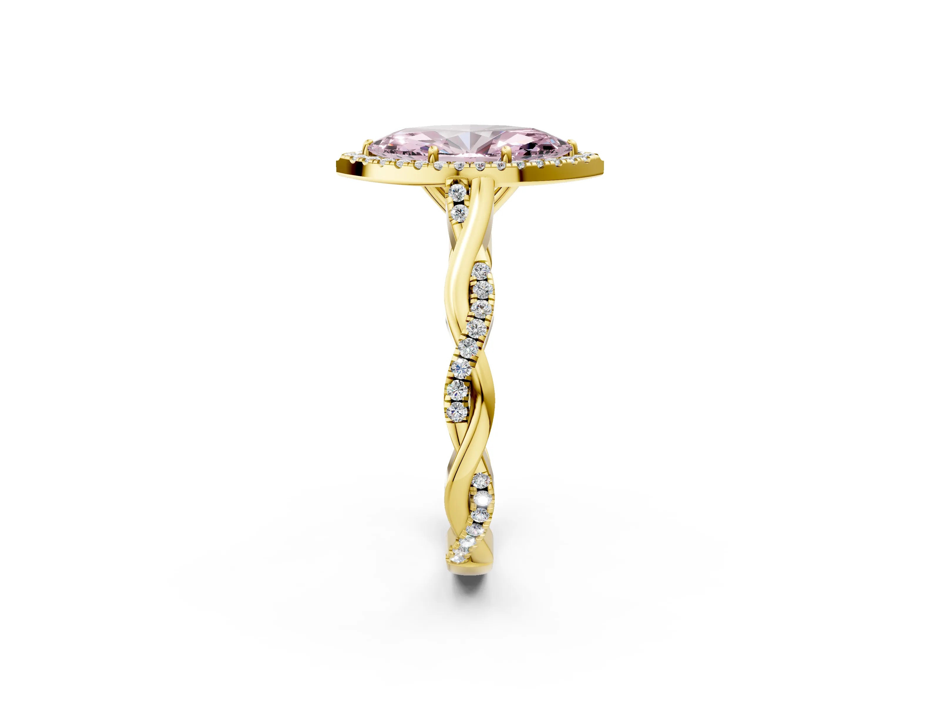 Yellow gold Fancy Pink Marquise Cut Halo Twist Band with Four-Prong Setting_14