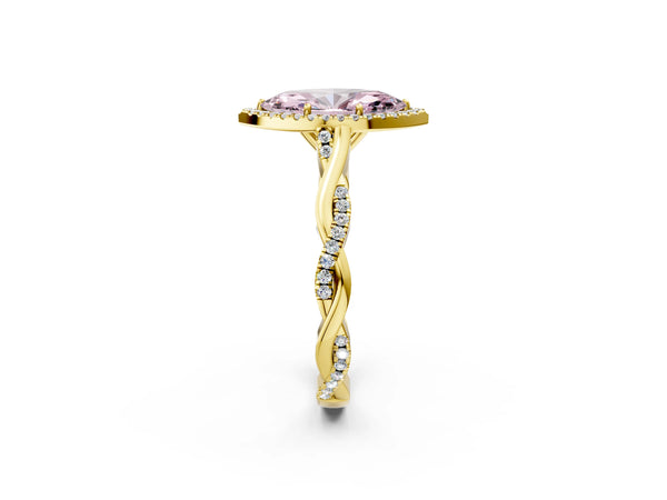 Yellow gold Fancy Pink Marquise Cut Halo Twist Band with Four-Prong Setting