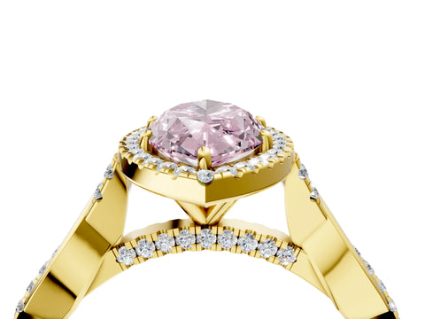 Yellow gold Fancy Pink Marquise Cut Halo Twist Band with Four-Prong Setting_16