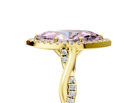 Yellow gold Fancy Pink Marquise Cut Halo Twist Band with Four-Prong Setting_17