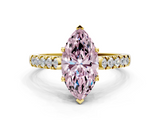 Yellow gold Fancy Pink Marquise  Cut Pavé Band Solitaire Ring with Four-Prong Setting_25