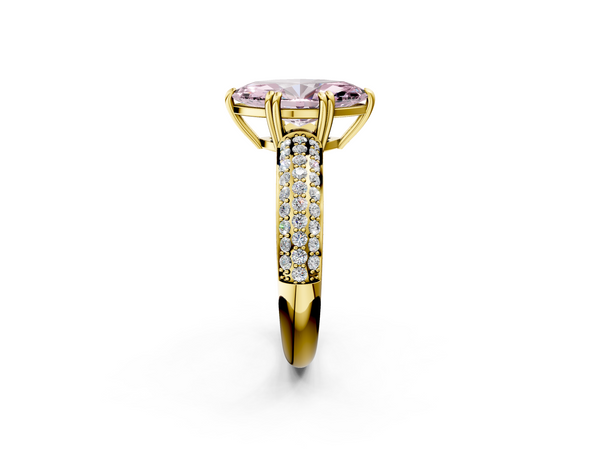 Yellow gold Fancy Pink Marquise  Cut Pave Diamond Engagement Ring with Channel Set Band and Four-Prong Setting
