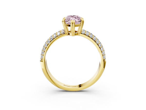 Yellow gold Fancy Pink Marquise  Cut Pave Diamond Engagement Ring with Channel Set Band and Four-Prong Setting