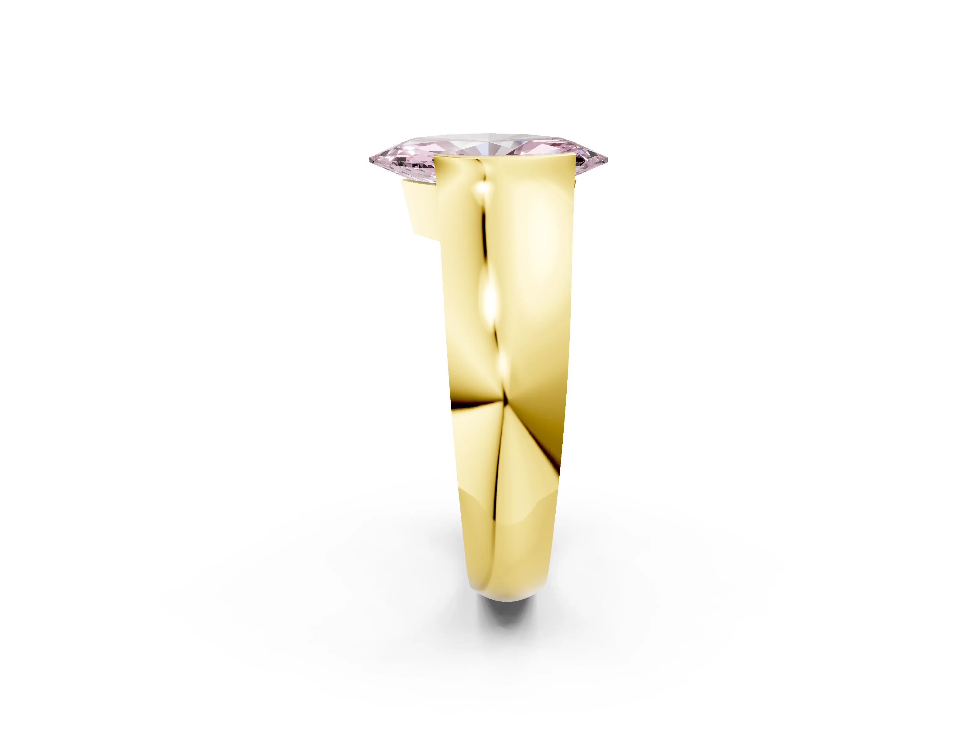 Yellow gold Fancy Pink Marquise Cut Solitaire Bezel Set Diamond Ring with Wide Band_2