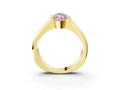 Yellow gold Fancy Pink Marquise Cut Solitaire Bezel Set Diamond Ring with Wide Band_3