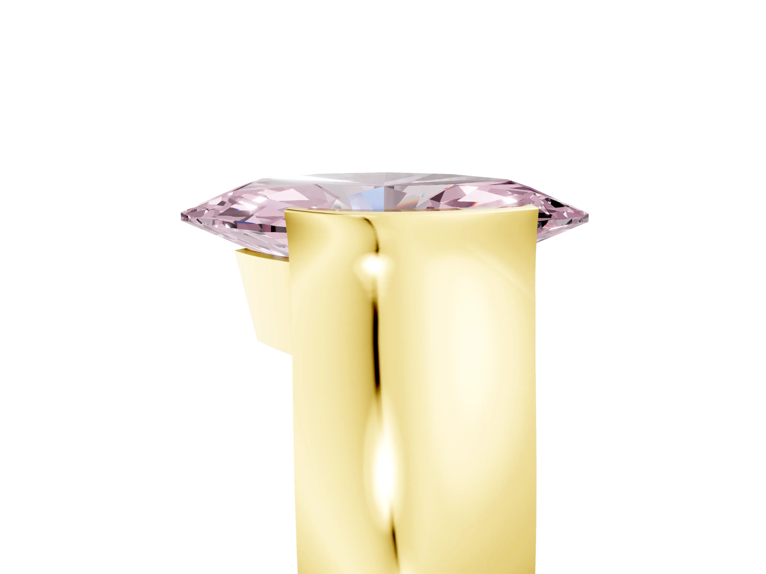 Yellow gold Fancy Pink Marquise Cut Solitaire Bezel Set Diamond Ring with Wide Band_5