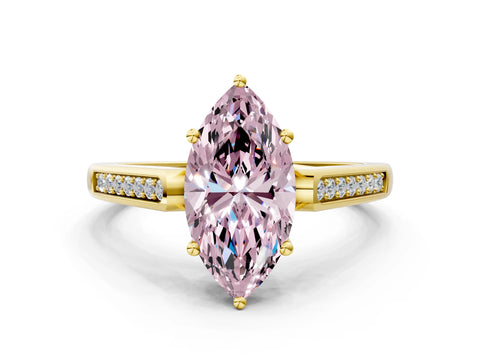 Yellow gold Fancy Pink Marquise Cut Solitaire Cathedral Diamond Engagement Ring with Channel-Set Band and Four-Prong Setting_3