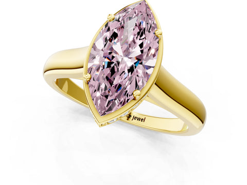 Yellow gold Fancy Pink Marquise Cut Solitaire Diamond Engagement Ring with Four-Prong Setting and Tapered Band_1