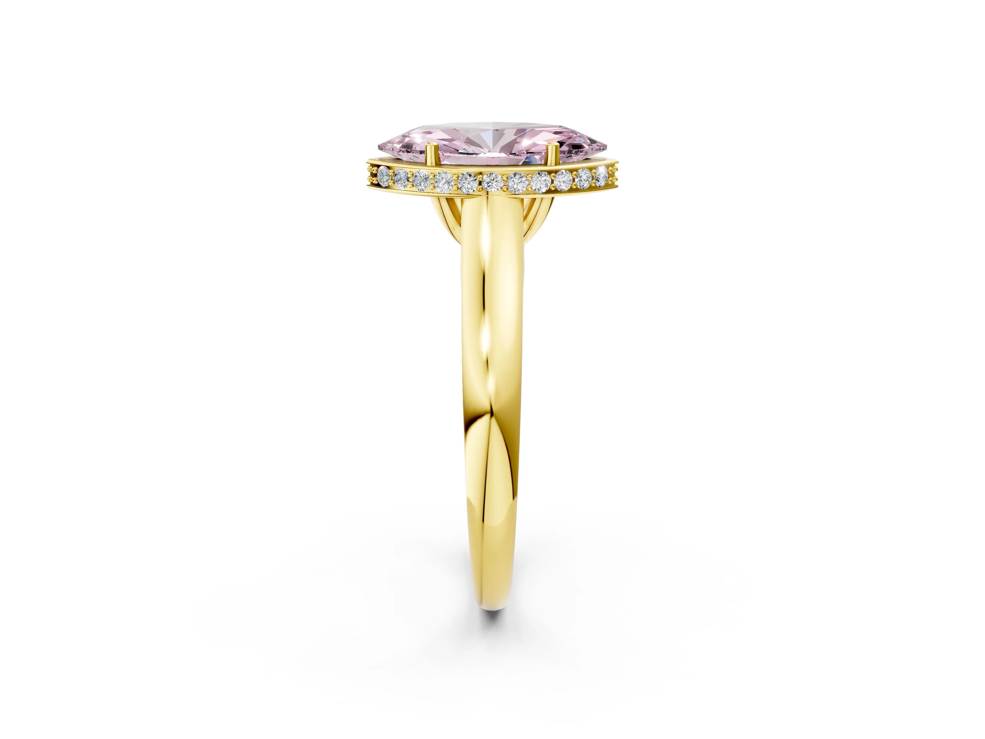Yellow gold Fancy Pink Marquise Cut Solitaire Diamond Engagement Ring with Four-Prong Setting and Tapered Band_2