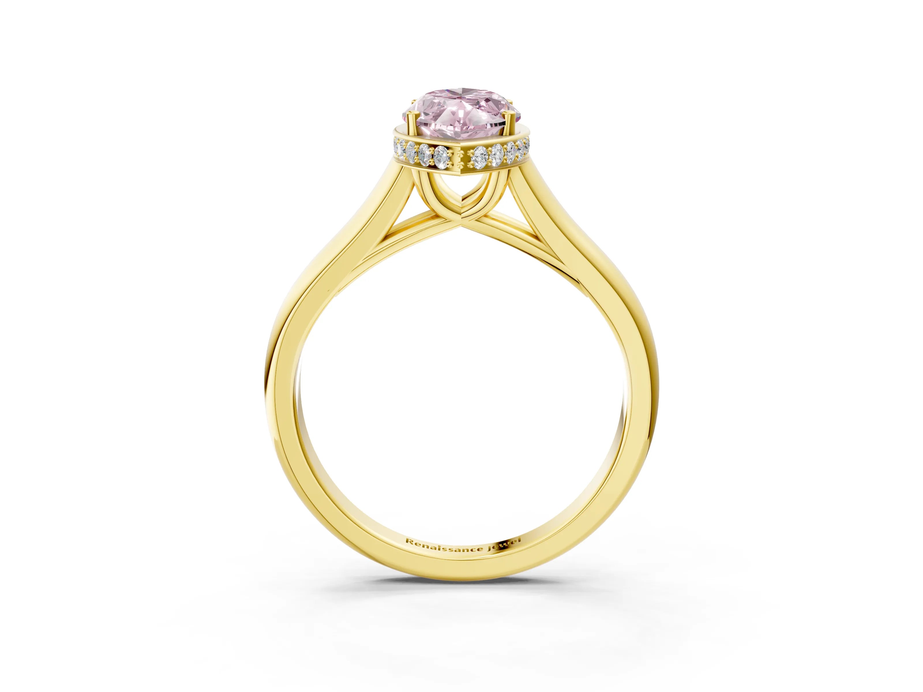 Yellow gold Fancy Pink Marquise Cut Solitaire Diamond Engagement Ring with Four-Prong Setting and Tapered Band_3