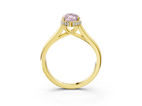 Yellow gold Fancy Pink Marquise Cut Solitaire Diamond Engagement Ring with Four-Prong Setting and Tapered Band_3