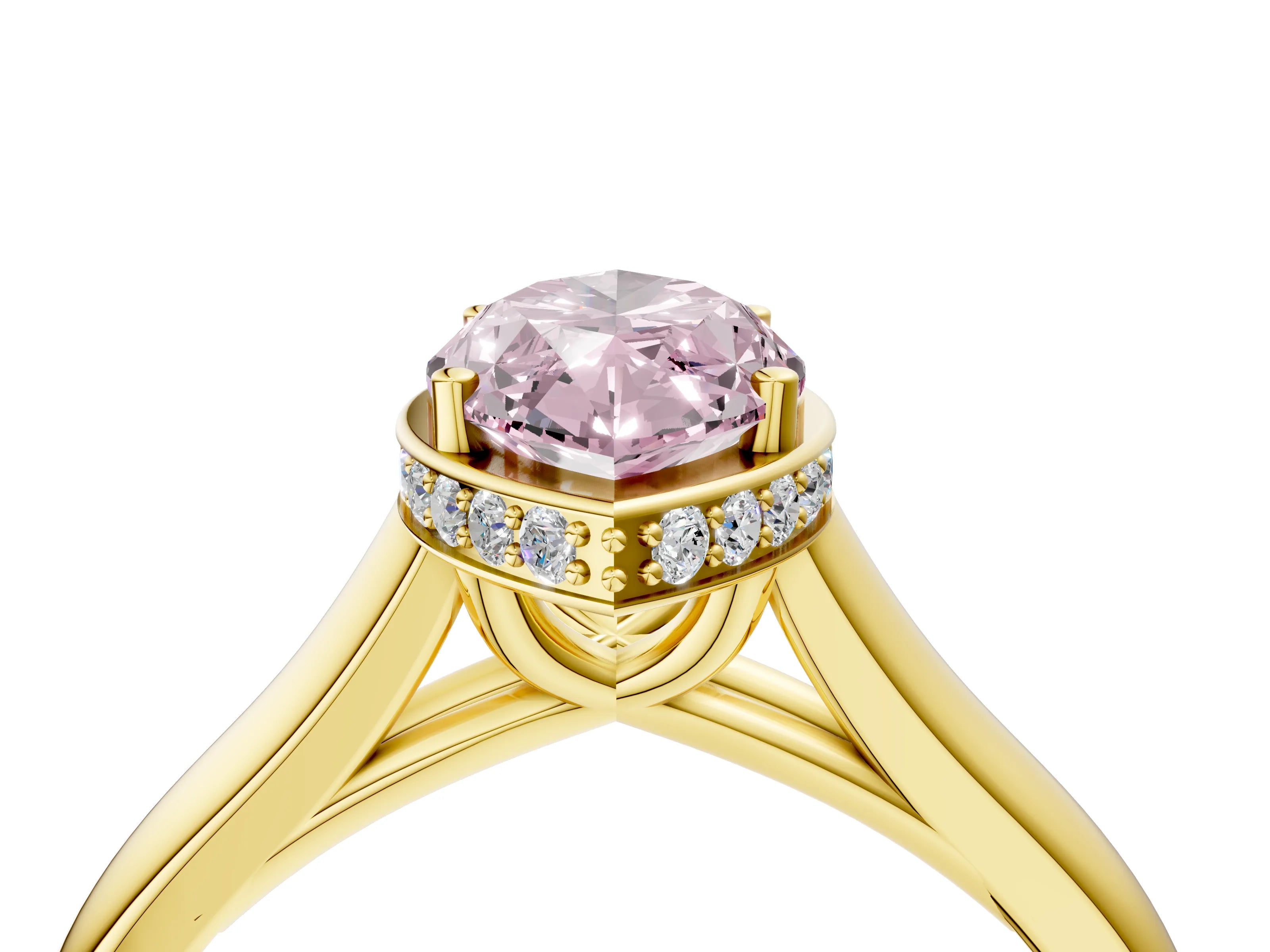 Yellow gold Fancy Pink Marquise Cut Solitaire Diamond Engagement Ring with Four-Prong Setting and Tapered Band_4