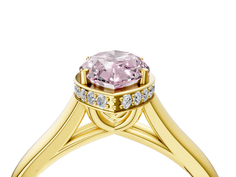 Yellow gold Fancy Pink Marquise Cut Solitaire Diamond Engagement Ring with Four-Prong Setting and Tapered Band_4