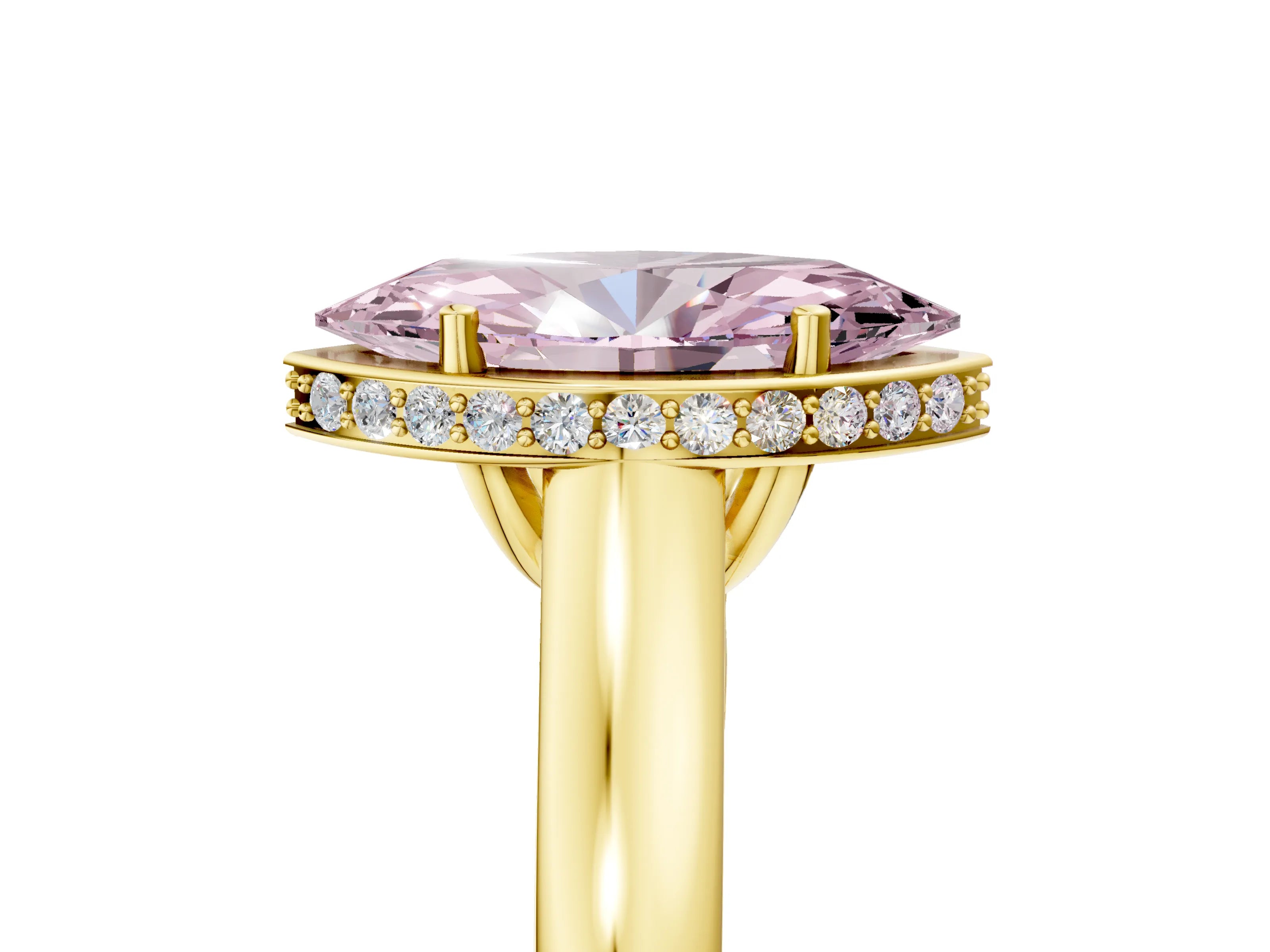 Yellow gold Fancy Pink Marquise Cut Solitaire Diamond Engagement Ring with Four-Prong Setting and Tapered Band_5