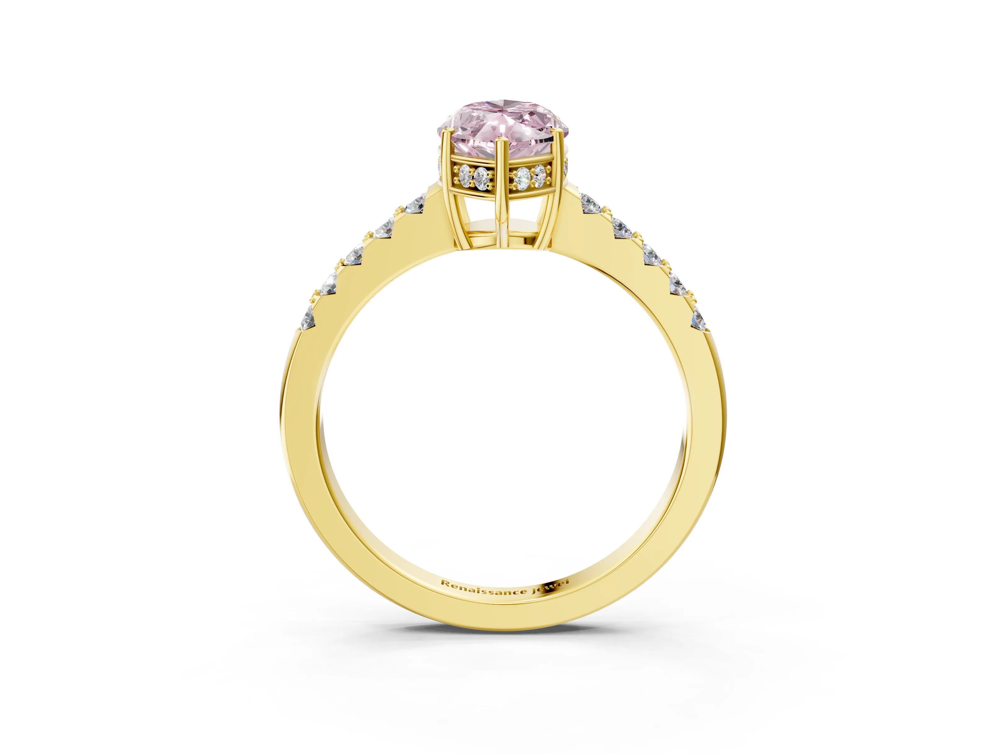 Yellow gold Fancy Pink Marquise Cut Solitaire Diamond Engagement Ring with Pavé Band and Six-Prong Setting_15