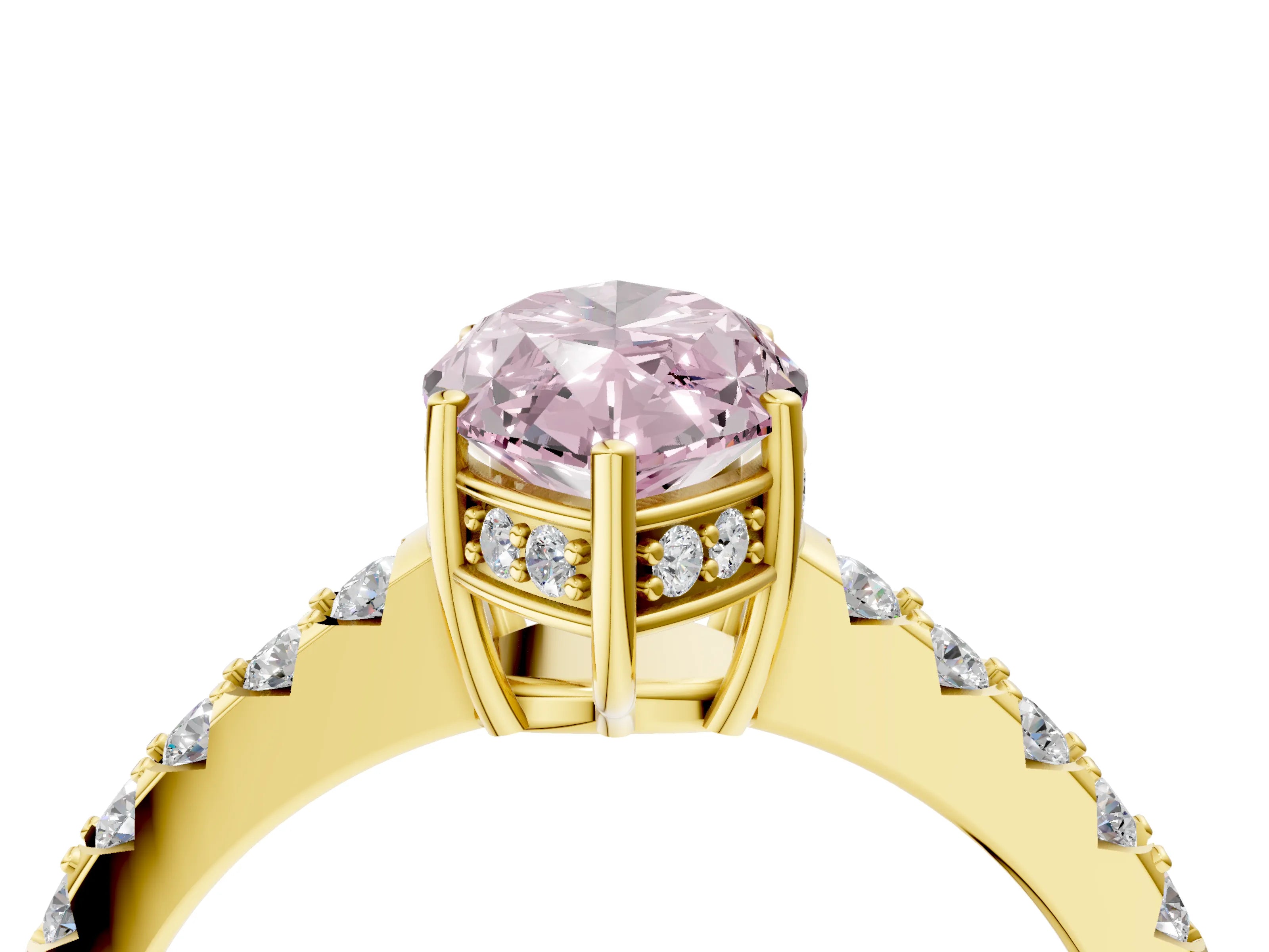 Yellow gold Fancy Pink Marquise Cut Solitaire Diamond Engagement Ring with Pavé Band and Six-Prong Setting_16