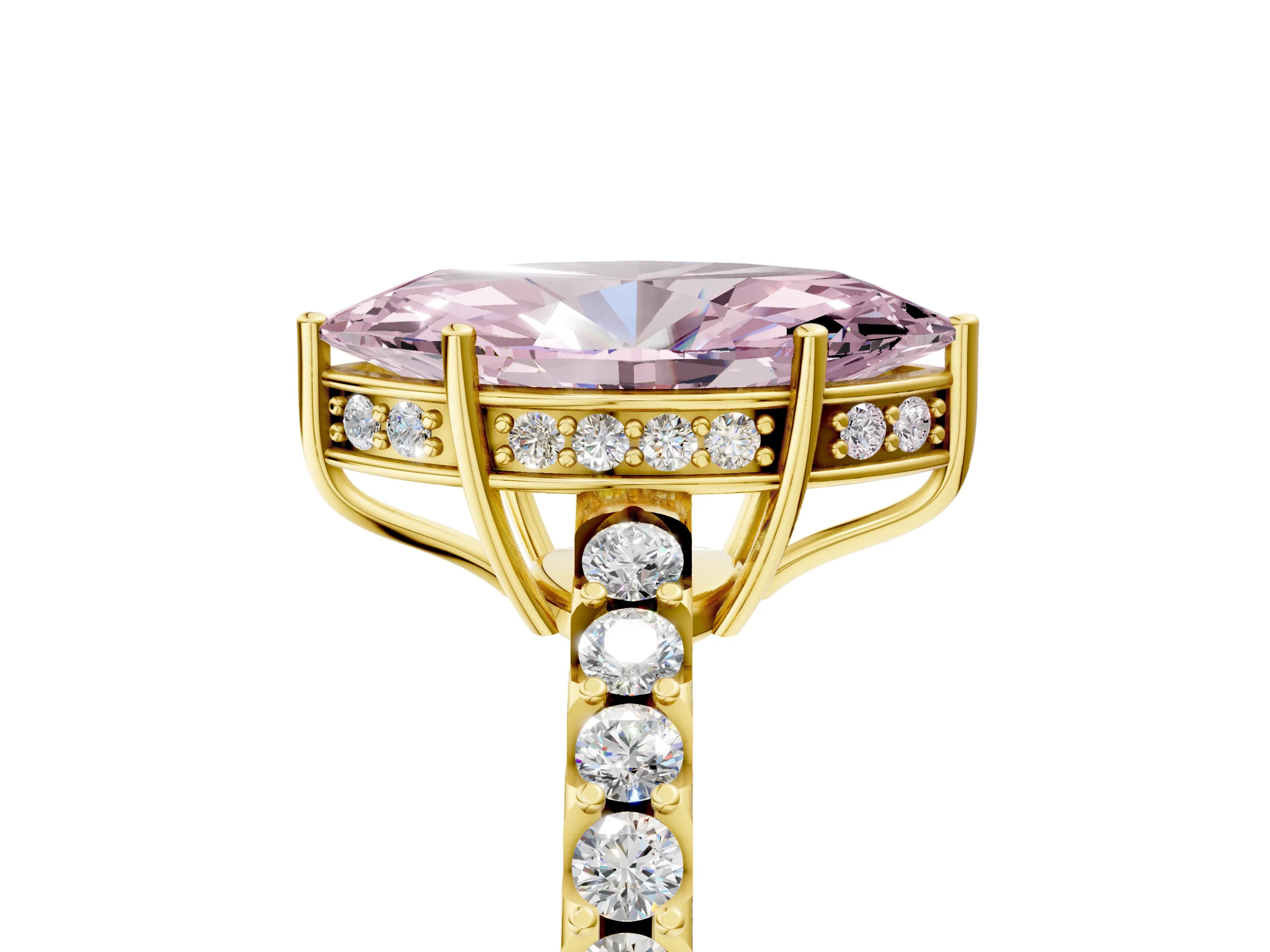 Yellow gold Fancy Pink Marquise Cut Solitaire Diamond Engagement Ring with Pavé Band and Six-Prong Setting_17
