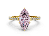 Yellow gold Fancy Pink Marquise  Cut Solitaire Diamond Engagement Ring with Pave Band and Four-Prong Setting_152