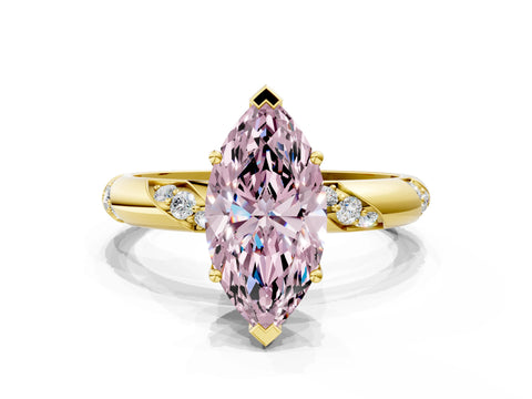 Yellow gold Fancy Pink Marquise Cut Solitaire Diamond Engagement Ring with Twisted Pave Band and Four-Prong Setting_3