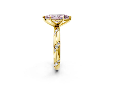 Yellow gold Fancy Pink Marquise Cut Solitaire Diamond Engagement Ring with Twisted Pave Band and Four-Prong Setting_5