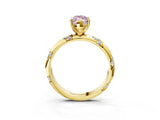 Yellow gold Fancy Pink Marquise Cut Solitaire Diamond Engagement Ring with Twisted Pave Band and Four-Prong Setting_6