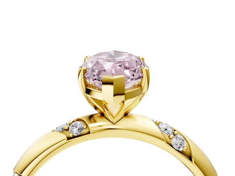 Yellow gold Fancy Pink Marquise Cut Solitaire Diamond Engagement Ring with Twisted Pave Band and Four-Prong Setting_7