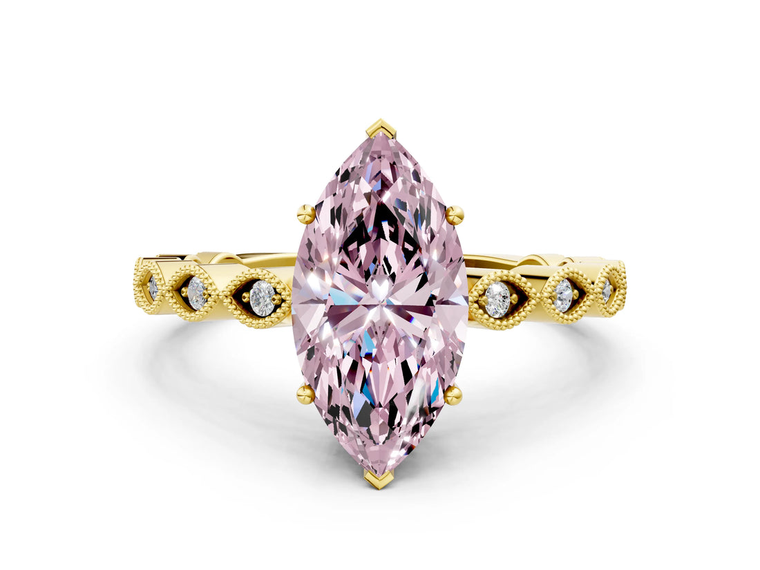 Yellow gold Fancy Pink Marquise Cut Solitaire Diamond Ring with Infinity Twist Band and Four-Prong Setting_24