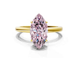 Yellow gold Fancy Pink Marquise Cut Solitaire Diamond Ring with Prong Setting and Plain Band