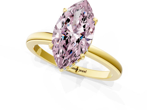 Yellow gold Fancy Pink Marquise Cut Solitaire Diamond Ring with Prong Setting and Plain Band_1