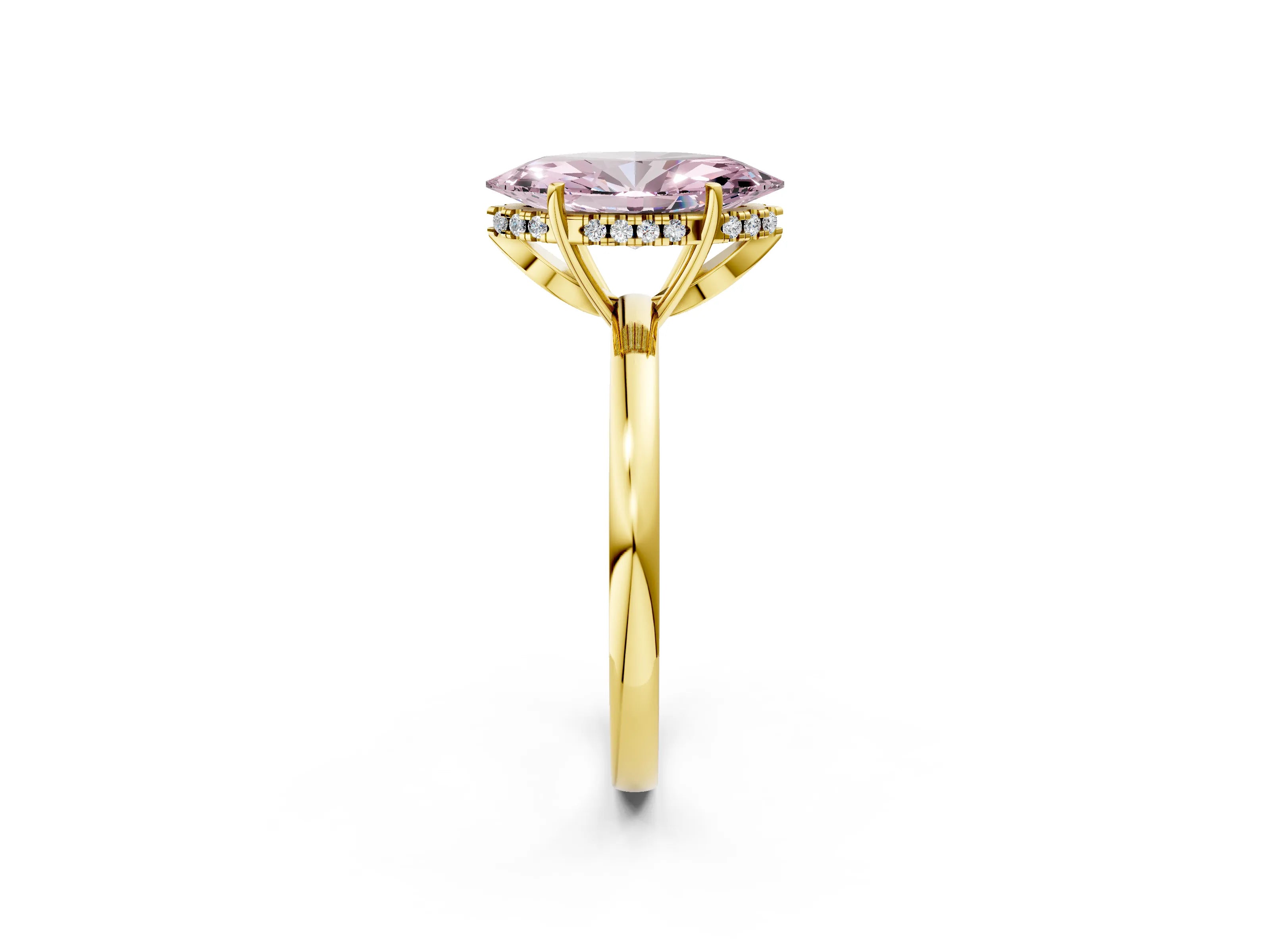 Yellow gold Fancy Pink Marquise Cut Solitaire Diamond Ring with Prong Setting and Plain Band_2