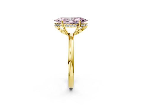 Yellow gold Fancy Pink Marquise Cut Solitaire Diamond Ring with Prong Setting and Plain Band_2