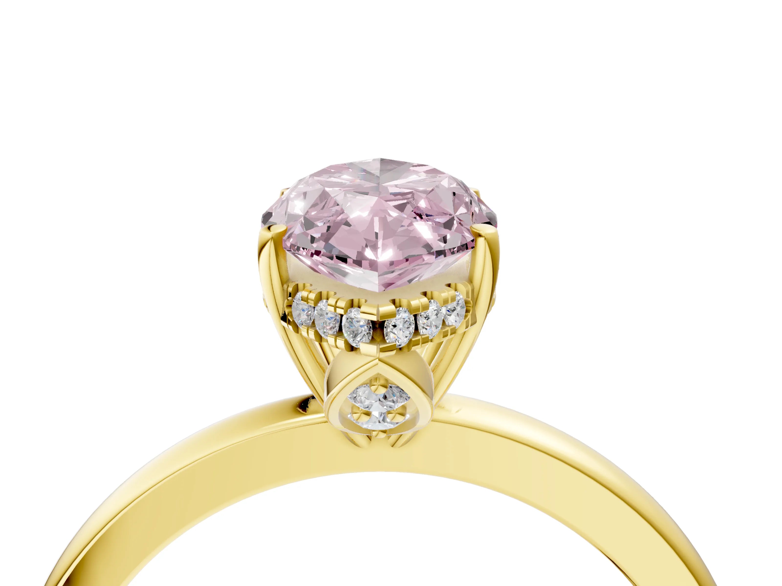 Yellow gold Fancy Pink Marquise Cut Solitaire Diamond Ring with Prong Setting and Plain Band_4